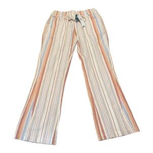 Roxy Oceanside Pant 2 YD Striped Linen Blend Flare Beach Pants XL